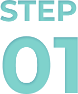 STEP 01" is displayed in bold turquoise lettering on a white background.