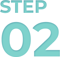 The image shows the text "STEP 02" in teal, set against a transparent background.
